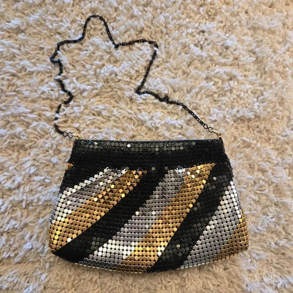 Vintage Metallic Mesh Bag Purse Black Gold Silver